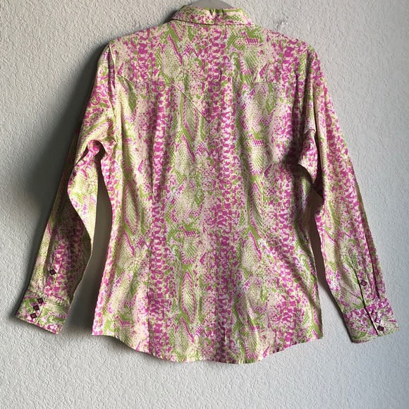 Ariat Womens Snap Front Long Sleeve Western Shirt Pink Green Rodeo Cowgirl - Picture 6 of 15